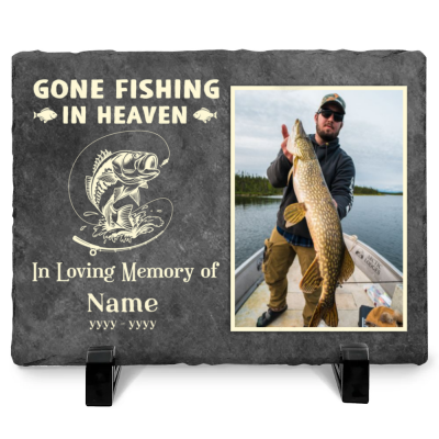 Fishing In Heaven - Personalized Fishing Memorial Photo Stone - Gifts for Loss of Fishing Dad