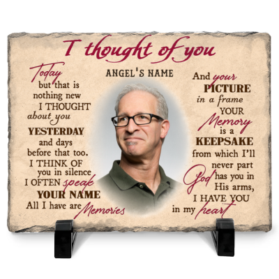 I Thought Of You - Personalized Memorial Garden Plaque - Rectangle Rock Slate - Sympathy Gifts for Loss