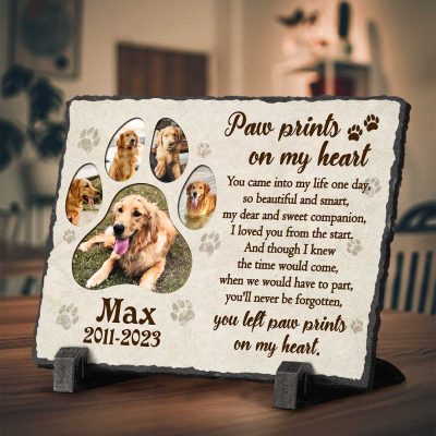 Personalized Photo Paw Print - Outdoor Pet Memorial Stone Rectangle Slate - Dog Remembrance Gifts