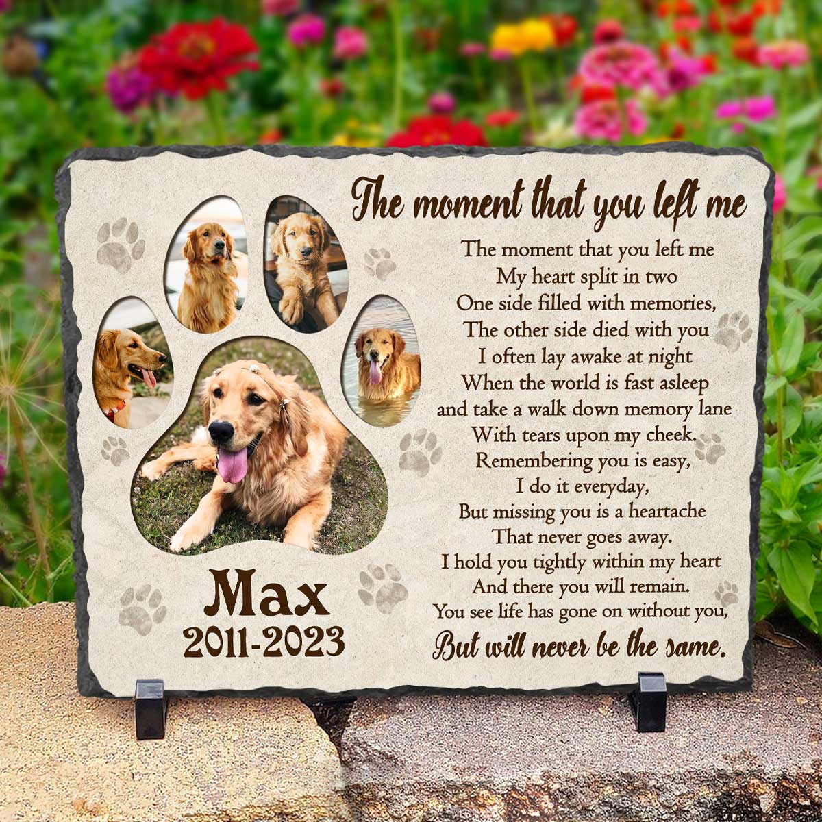 Personalized Photo Paw Print - Outdoor Pet Memorial Stone Rectangle Slate - Dog Remembrance Gifts