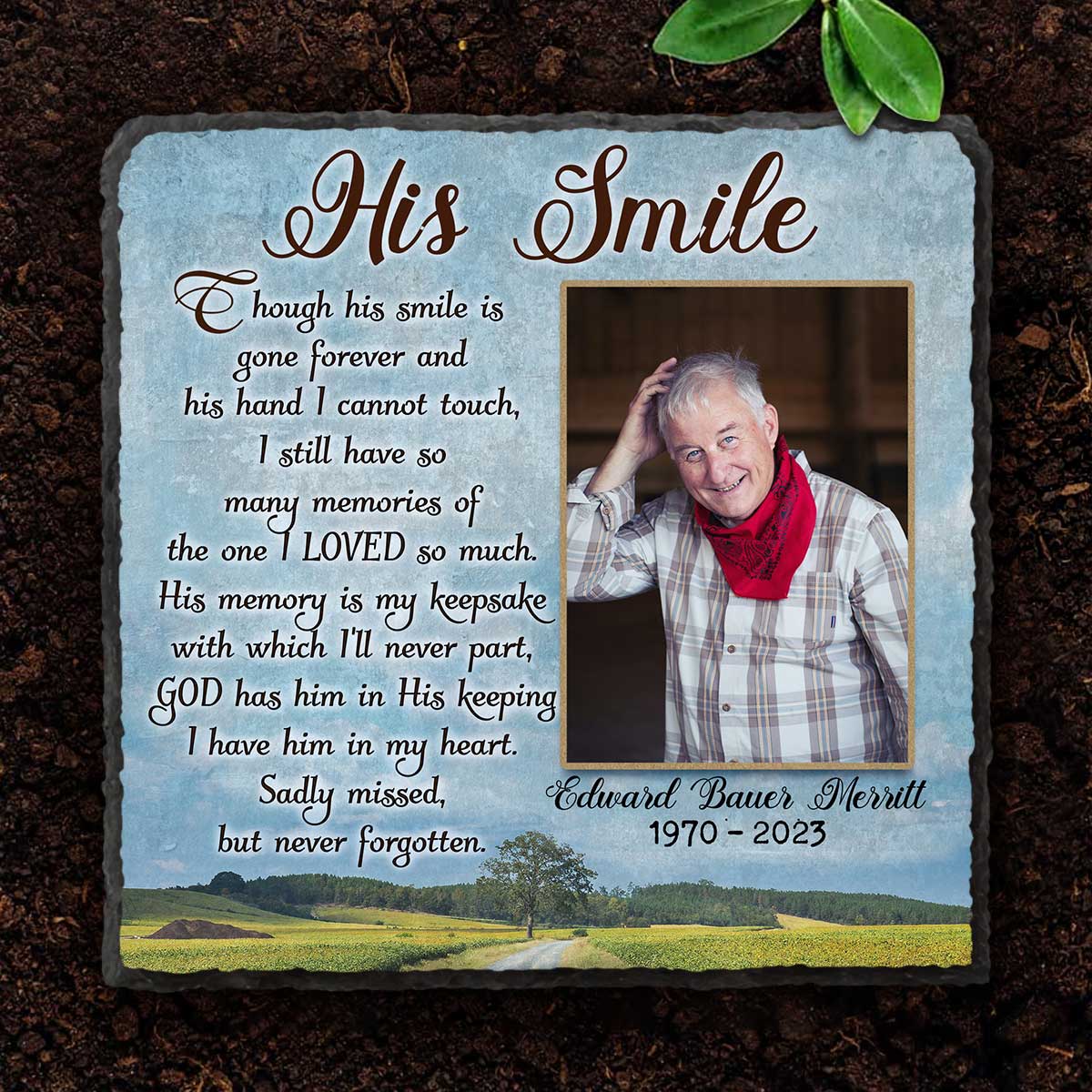 His Smile - Personalized Memorial Garden Stones For Him - Gifts for Loss Of Father, Loss Of Husband