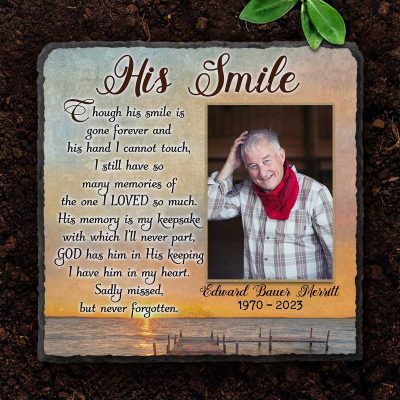 His Smile - Personalized Memorial Garden Stones For Him - Gifts for Loss Of Father, Loss Of Husband