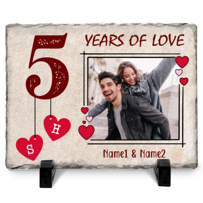 5 Years Of Love - Personalized 5th Anniversary Photo Slate Stone - 5 Year Anniversary Gifts for Him