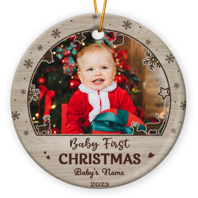Baby First Christmas 2023 - Personalized NewBorn Baby Photo Ceramic Ornament - Baby's 1st Christmas Bauble Decorations