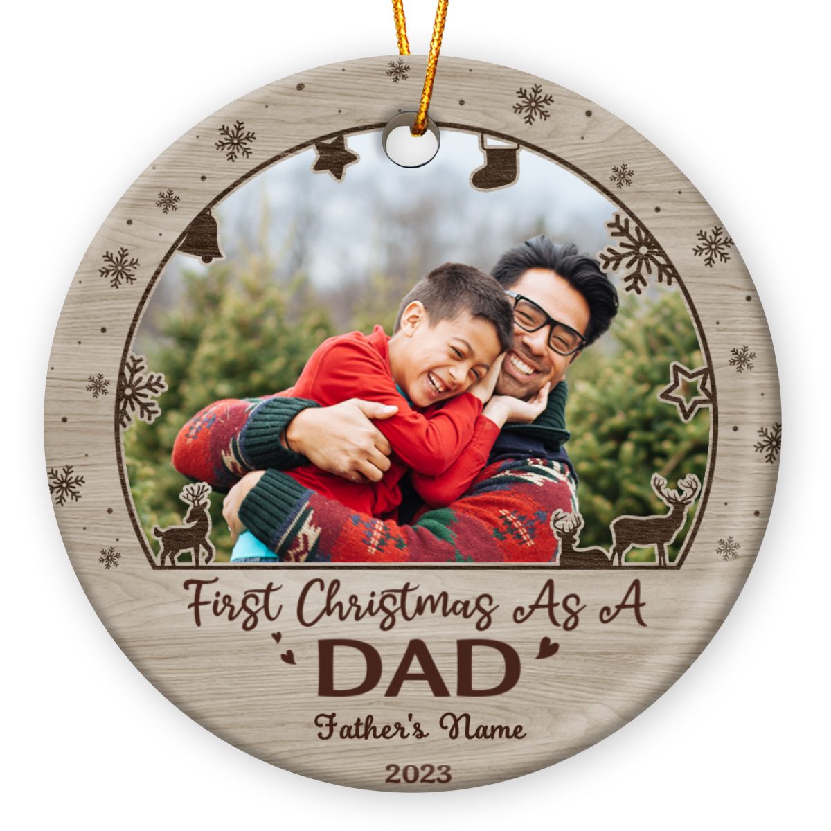 First Christmas As A Dad - Personalized New Dad Photo Ceramic Ornament - Daddy First Christmas Tree Decoration