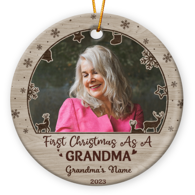First Christmas As A Grandma - Personalized New Grandma Photo Ceramic Ornament - Grandma First Christmas Tree Decoration