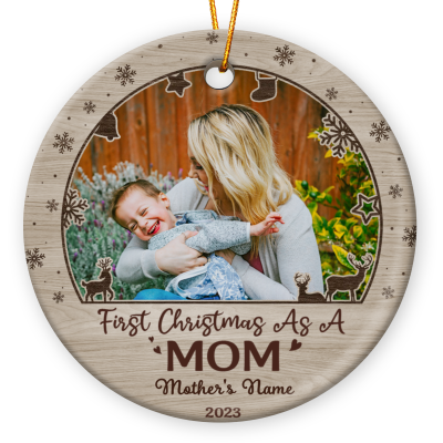 First Christmas As A Mom - Personalized New Mom Photo Ceramic Ornament - Mommy First Christmas Tree Decoration
