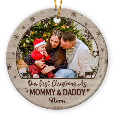 First Christmas As A Mommy and Daddy - Personalized New Parents Photo Ceramic Ornament - Newborn Baby Family First Christmas Tree Decoration