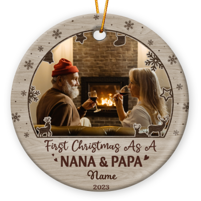 First Christmas As A Nana and Papa - Personalized New Grandparents Photo Ceramic Ornament - Newborn Baby Family First Christmas Tree Decoration