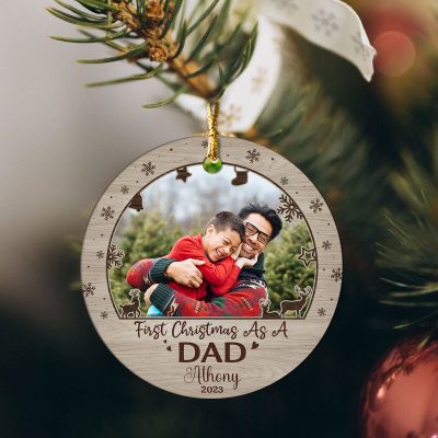 First Christmas As A Dad - Personalized New Dad Photo Ceramic Ornament - Daddy First Christmas Tree Decoration