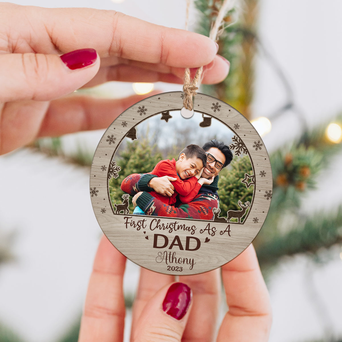 First Christmas As A Dad - Personalized New Dad Photo Ceramic Ornament - Daddy First Christmas Tree Decoration