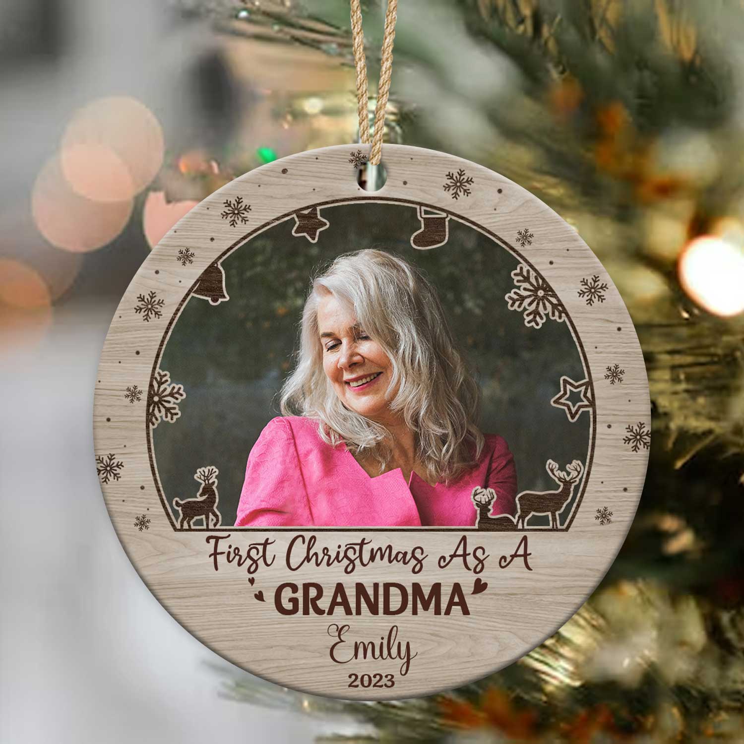 First Christmas As A Grandma - Personalized New Grandma Photo Ceramic Ornament - Grandma First Christmas Tree Decoration