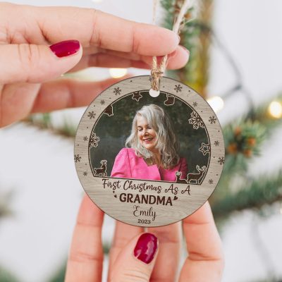 First Christmas As A Grandma - Personalized New Grandma Photo Ceramic Ornament - Grandma First Christmas Tree Decoration
