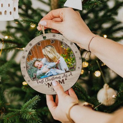 First Christmas As A Mom - Personalized New Mom Photo Ceramic Ornament - Mommy First Christmas Tree Decoration