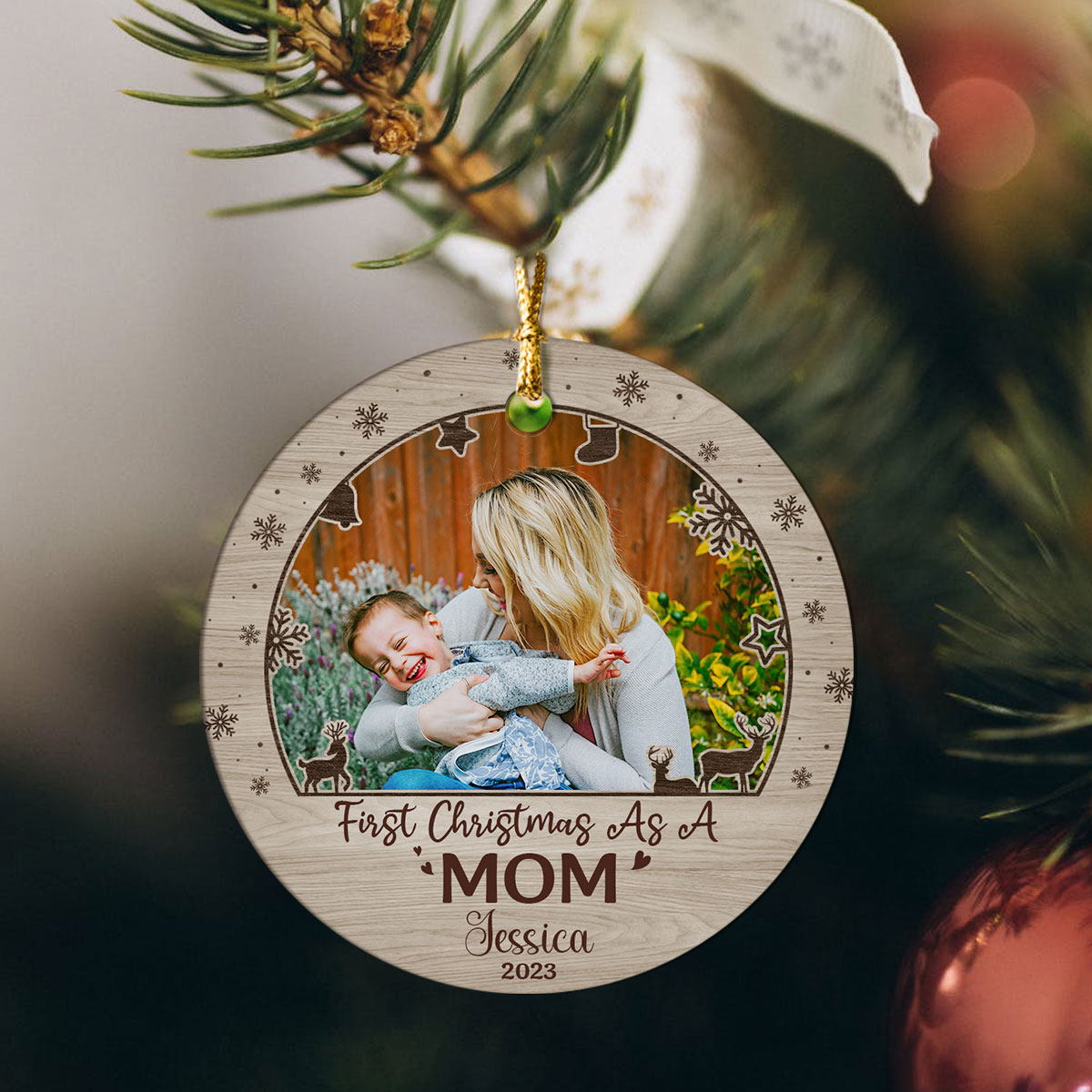 First Christmas As A Mom - Personalized New Mom Photo Ceramic Ornament - Mommy First Christmas Tree Decoration