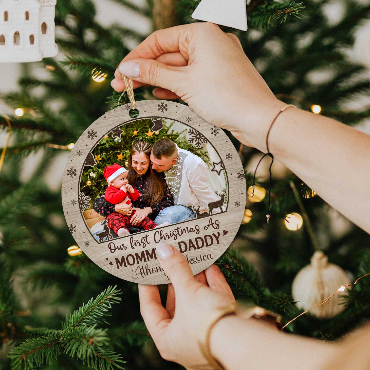 First Christmas As A Mommy and Daddy - Personalized New Parents Photo Ceramic Ornament - Newborn Baby Family First Christmas Tree Decoration