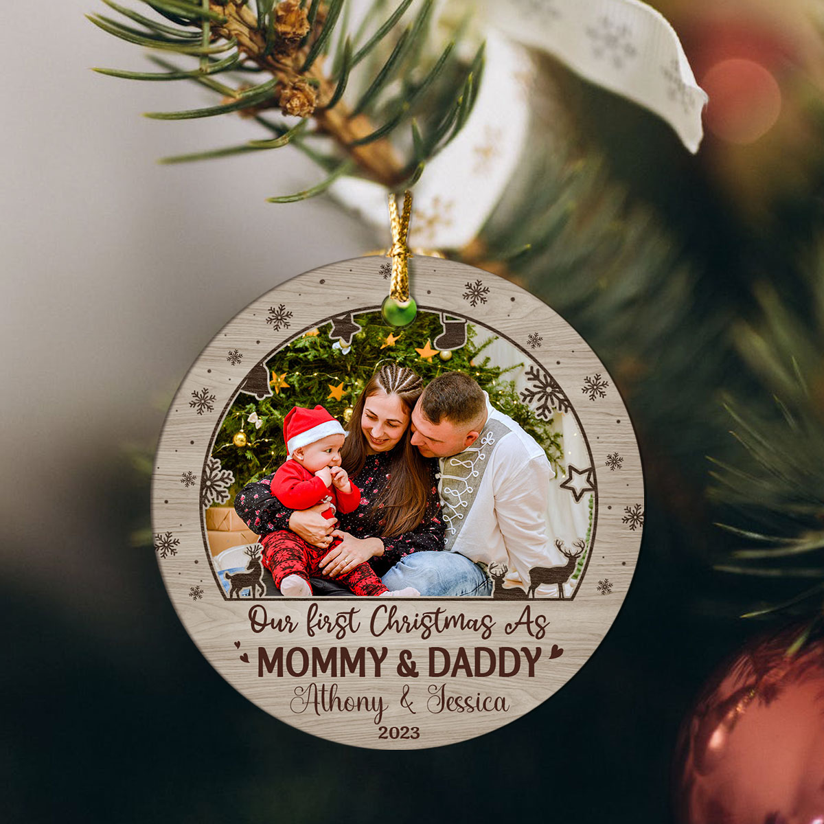 First Christmas As A Mommy and Daddy - Personalized New Parents Photo Ceramic Ornament - Newborn Baby Family First Christmas Tree Decoration