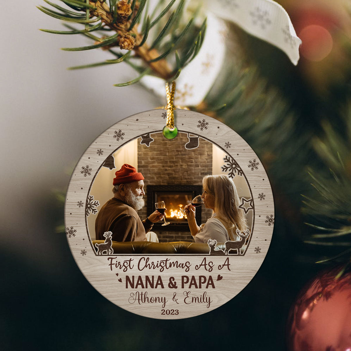 First Christmas As A Nana and Papa - Personalized New Grandparents Photo Ceramic Ornament - Newborn Baby Family First Christmas Tree Decoration