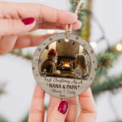 First Christmas As A Nana and Papa - Personalized New Grandparents Photo Ceramic Ornament - Newborn Baby Family First Christmas Tree Decoration