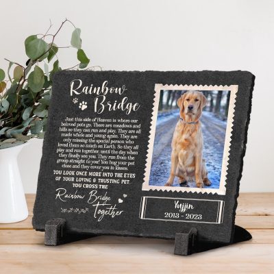 rainbow bridge - personalized dog memorial stone - rectangle rock slate - sympathy gifts for pet lovers