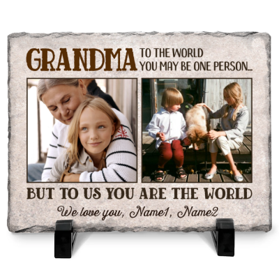 Grandma You Are The World To Us - Personalized Grandmother Photo Slate Plaque - Christmas Gifts For Grandma From Grandkids