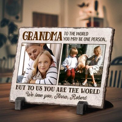 Grandma You Are The World To Us - Personalized Grandmother Photo Slate Plaque - Christmas Gifts For Grandma From Grandkids
