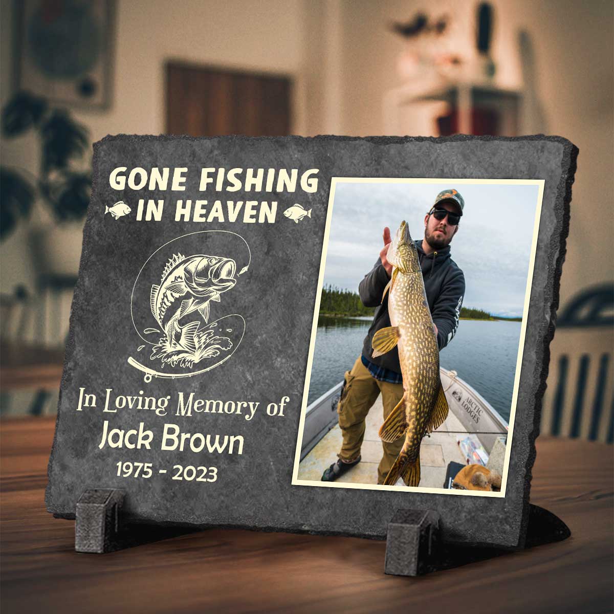 Fishing In Heaven - Personalized Fishing Memorial Photo Stone - Gifts for Loss of Fishing Dad