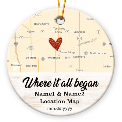 Where It All Began - Custom Location Map Ceramic Ornament - Christmas Couple Keepsake