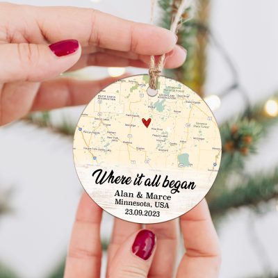 Where It All Began - Custom Location Map Ceramic Ornament - Christmas Couple Keepsake