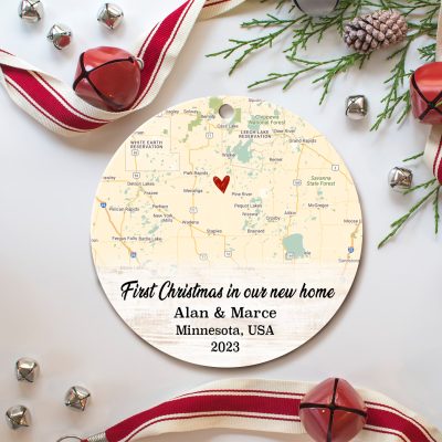 First Christmas In Our New Home - Custom Map New Home Ceramic Ornament - New Home Christmas Gift for Couples