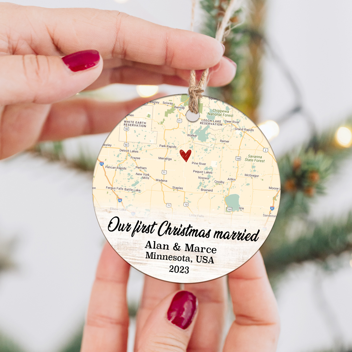 Our First Christmas Married - Custom Location Map Christmas Ceramic Ornament - 1st Christmas For Newlywed Couples 1 Our First Christmas Married - Custom Location Map Christmas Ceramic Ornament - 1st Christmas For Newlywed Couples