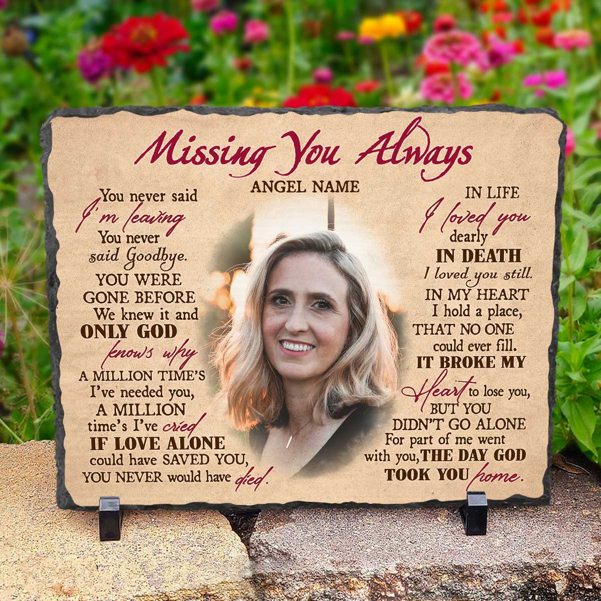Missing You Always - Personalized Memorial Garden Stone - Rectangle Rock Slate - Memorial Gifts