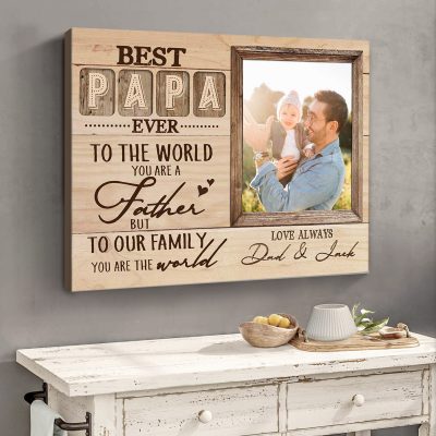 Best Papa Ever - Personalized Photo Dad Canvas Print - Christmas Gifts for Dad From Son