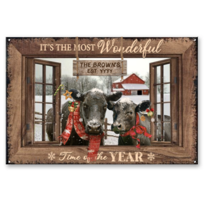 It's The Most Wonderful Time - Black Angus Personalized Farmhouse Metal Sign - Christmas Wall Decoration Outdoor