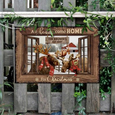 It's The Most Wonderful Time - Moose Personalized Farmhouse Sign - Custom Christmas Canvas - Wall Hanging Christmas Decorations