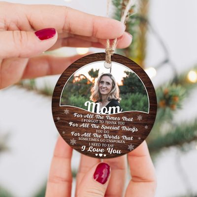 I Love You Personalized Mom Photo Christmas Ceramic Ornament