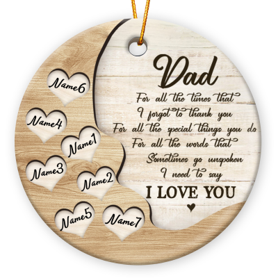 Thank You - Dad Custom Ceramic Ornament With Kids Name - Dad Christmas Tree Ornament