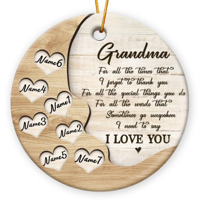 Thank You - Grandma Custom Ceramic Ornament With Grandkids Name - Grandma Christmas Tree Ornament