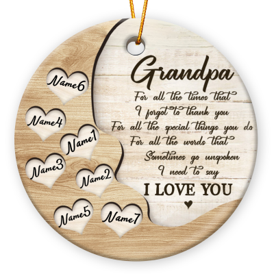 Thank You - Grandpa Custom Ceramic Ornament With Grandkids Name - Grandpa Christmas Tree Ornament