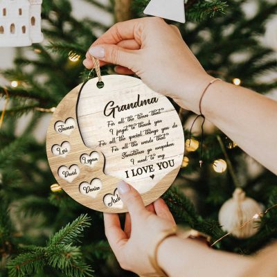 Thank You - Grandma Custom Ceramic Ornament With Grandkids Name - Grandma Christmas Tree Ornament