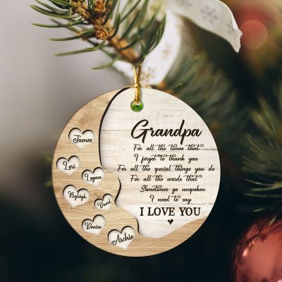 Thank You - Grandpa Custom Ceramic Ornament With Grandkids Name - Grandpa Christmas Tree Ornament