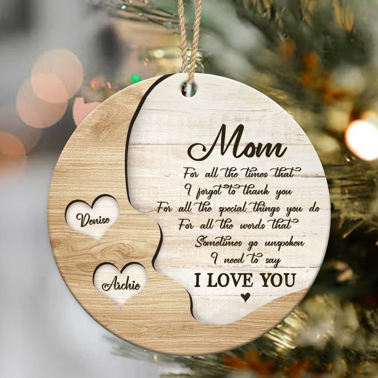 Thank You - Mom Custom Ceramic Ornament With Kids Name - Mom Christmas Tree Ornament