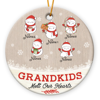 Grandkids Melt Our Hear - Custom Grandkids Name Christmas Ceramic Ornament - Christmas Gifts for Grandparents - Grandma Christmas Gifts