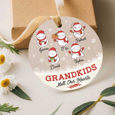 Grandkids Melt Our Hear - Custom Grandkids Name Christmas Ceramic Ornament - Christmas Gifts for Grandparents - Grandma Christmas Gifts