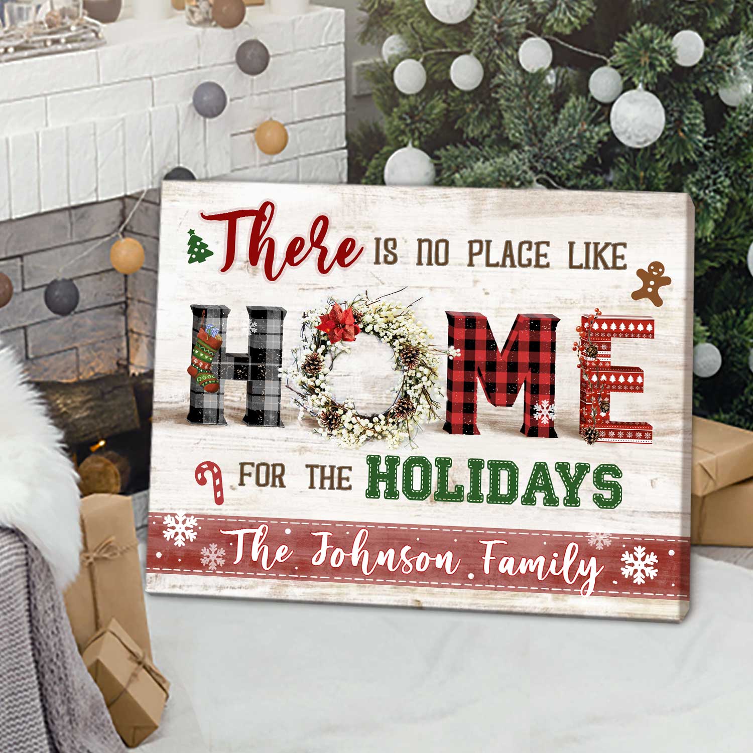 There Is No Place Like Home Christmas Canvas, Personalized Family Name Christmas Sign, Christmas Wall Decor 1 There Is No Place Like Home Christmas Canvas, Personalized Family Name Christmas Sign, Christmas Wall Decor