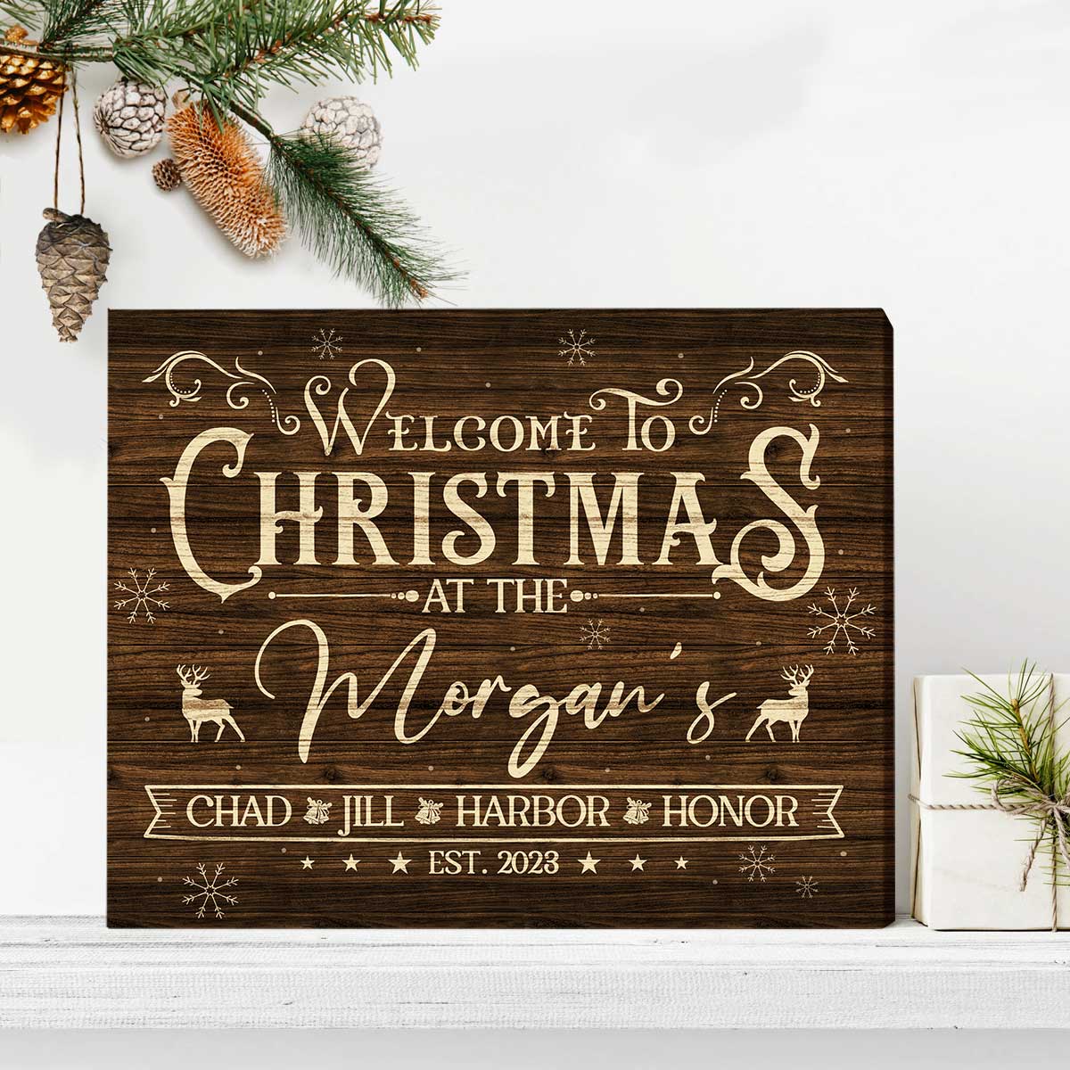 Personalized Christmas Welcome Sign - Custom Family Christmas Canvas - Christmas Wall Art - Modern Farmhouse Christmas Decor 1 Personalized Christmas Welcome Sign - Custom Family Christmas Canvas - Christmas Wall Art - Modern Farmhouse Christmas Decor