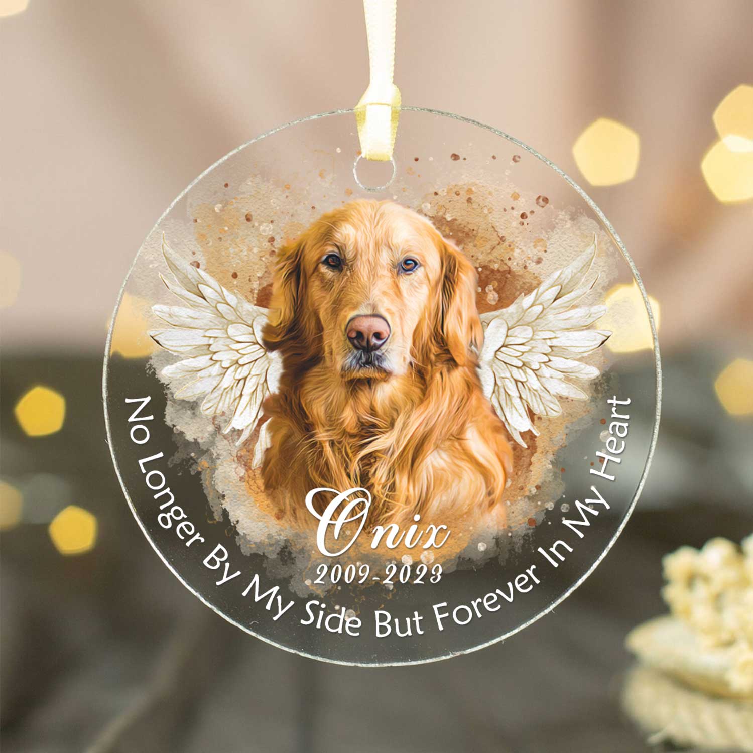 No Longer By My Side But Forever In My Heart - Personalized Photo Dog Memorial Acrylic Ornament - Pet Memorial Ornament 1 No Longer By My Side But Forever In My Heart - Personalized Photo Dog Memorial Acrylic Ornament - Pet Memorial Christmas Ornament