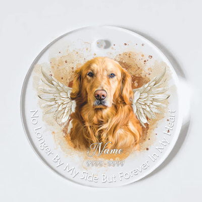 No Longer By My Side But Forever In My Heart - Personalized Photo Dog Memorial Acrylic Ornament - Pet Memorial Ornament
