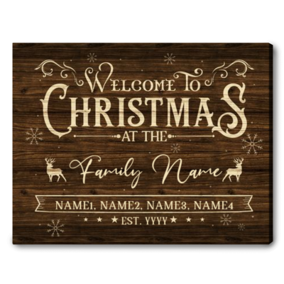 Personalized Christmas Welcome Sign - Custom Family Christmas Canvas - Christmas Wall Art - Modern Farmhouse Christmas Decor