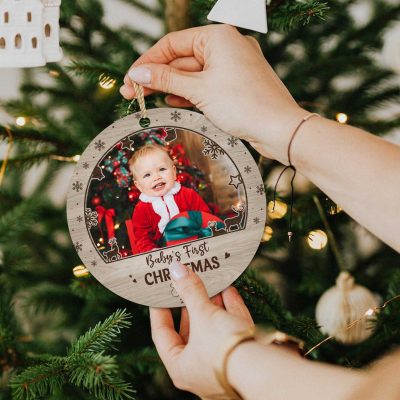 Baby First Christmas 2023 - Personalized NewBorn Baby Photo Ceramic Ornament - Baby's 1st Christmas Bauble Decorations